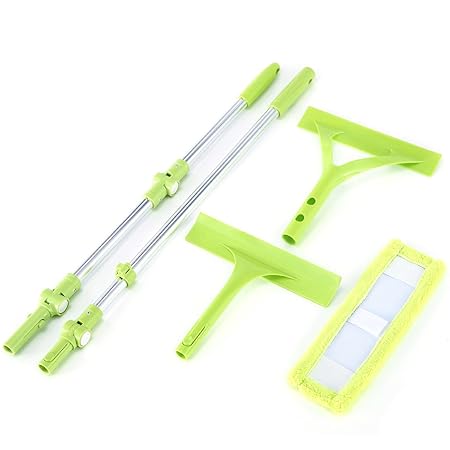 Yardwe Telescopic Window Cleaning Kit Stainless Steel Window Cleaning Squeegee for Bathroom Mirror Window Glass Cleaning (Green)