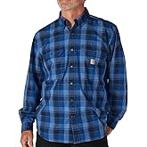 Carhartt Mens Loose Fit Midweight Chambray Long-Sleeve Plaid Shirt