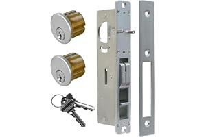 AISECURE Storefront Door Mortise Lock Set, Commercial Aluminum Storefront Mortise Lock with Hook Deadbolt & Solid Brass Double Cylinder, Storefront Entry Door Lock, 1-1/8" Backset, Silver