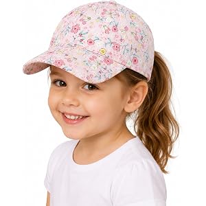 Girls Floral Baseball Cap, Toddler Sun Hat Truck Cap for Ages 3-6 T