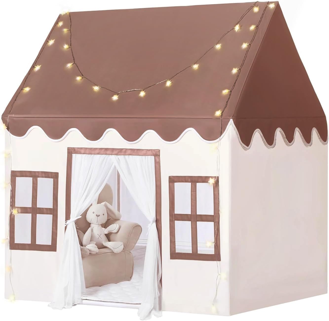 Wilwolfer Play Tent for Kids Indoor - Kids Play Tent Indoor Toddlers Play House Large Toddler Toy House Birthday Gift for Boys & Girls Playroom Decor (Brown Playhouse) Image