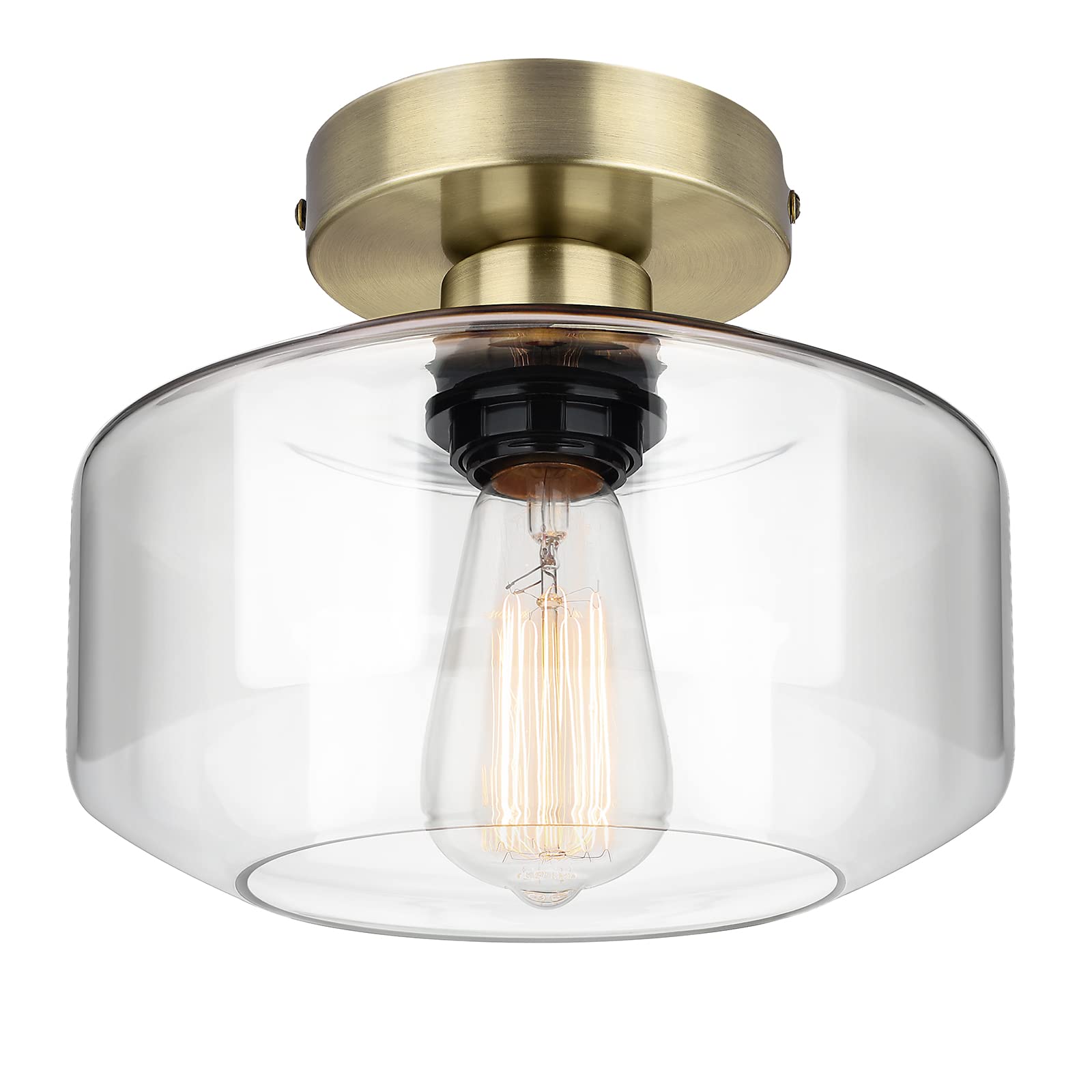 MAXvolador Industrial Semi Flush Mount Ceiling Light Brass, Clear Glass Pendant Lamp Shade, Farmhouse Lighting Hallway, Vintage Hanging Light Fixture Image MAXvolador Industrial Semi Flush Mount Ceiling Light Brass, Clear Glass Pendant Lamp Shade, Farmhouse Lighting Hallway, Vintage Hanging Light Fixture Image