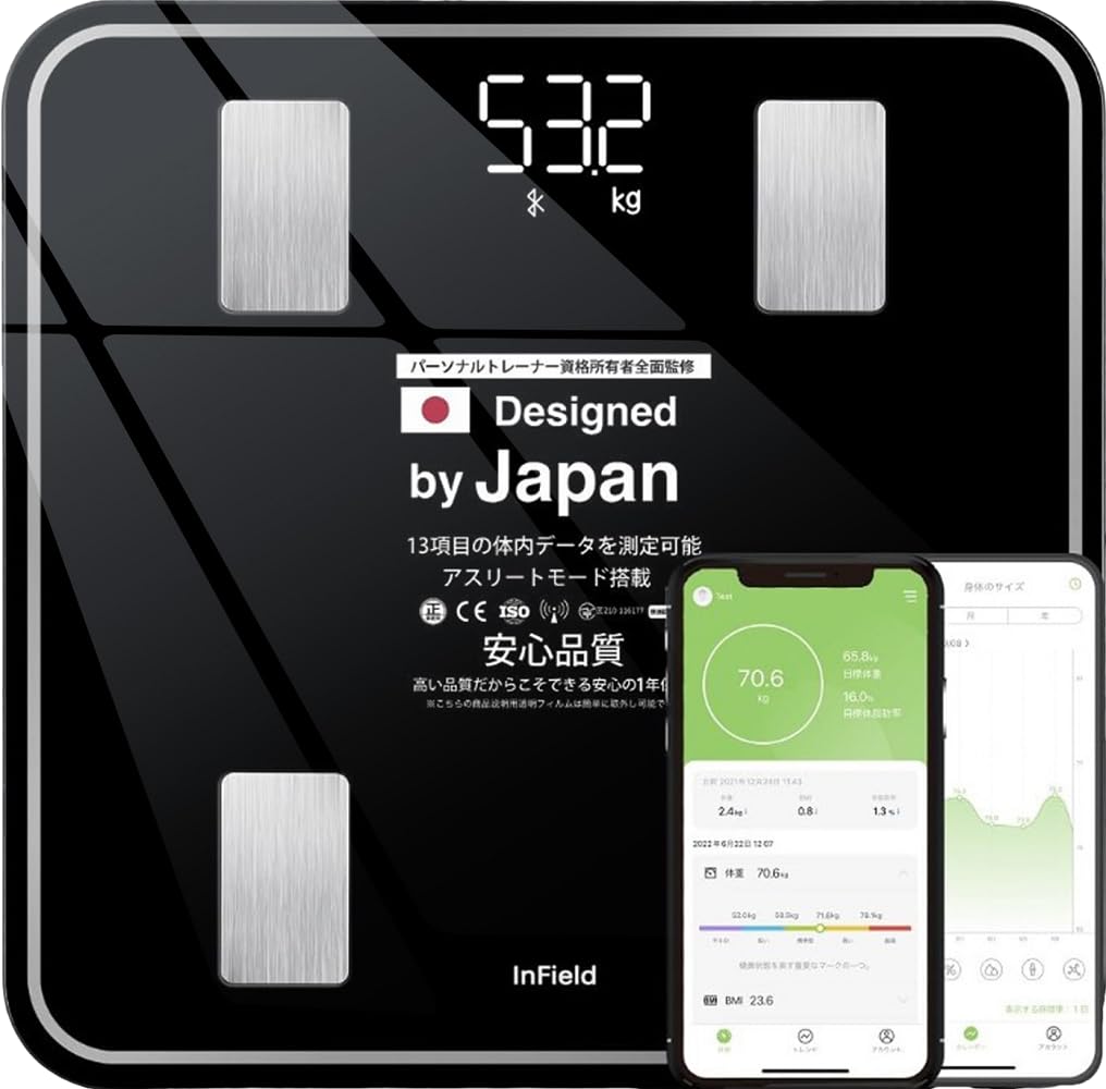 体重計 AI×体組成計【プロスポーツチームにも導入】 スマホ連動 体組成計 INFIELD ブラック商品画像