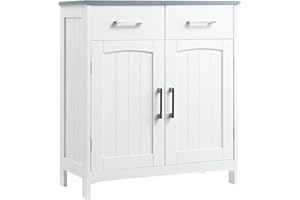 kleankin Freestanding Bathroom Cabinet, Storage Cupboard with 2 Drawers, Double Doors, Adjustable Shelf, White