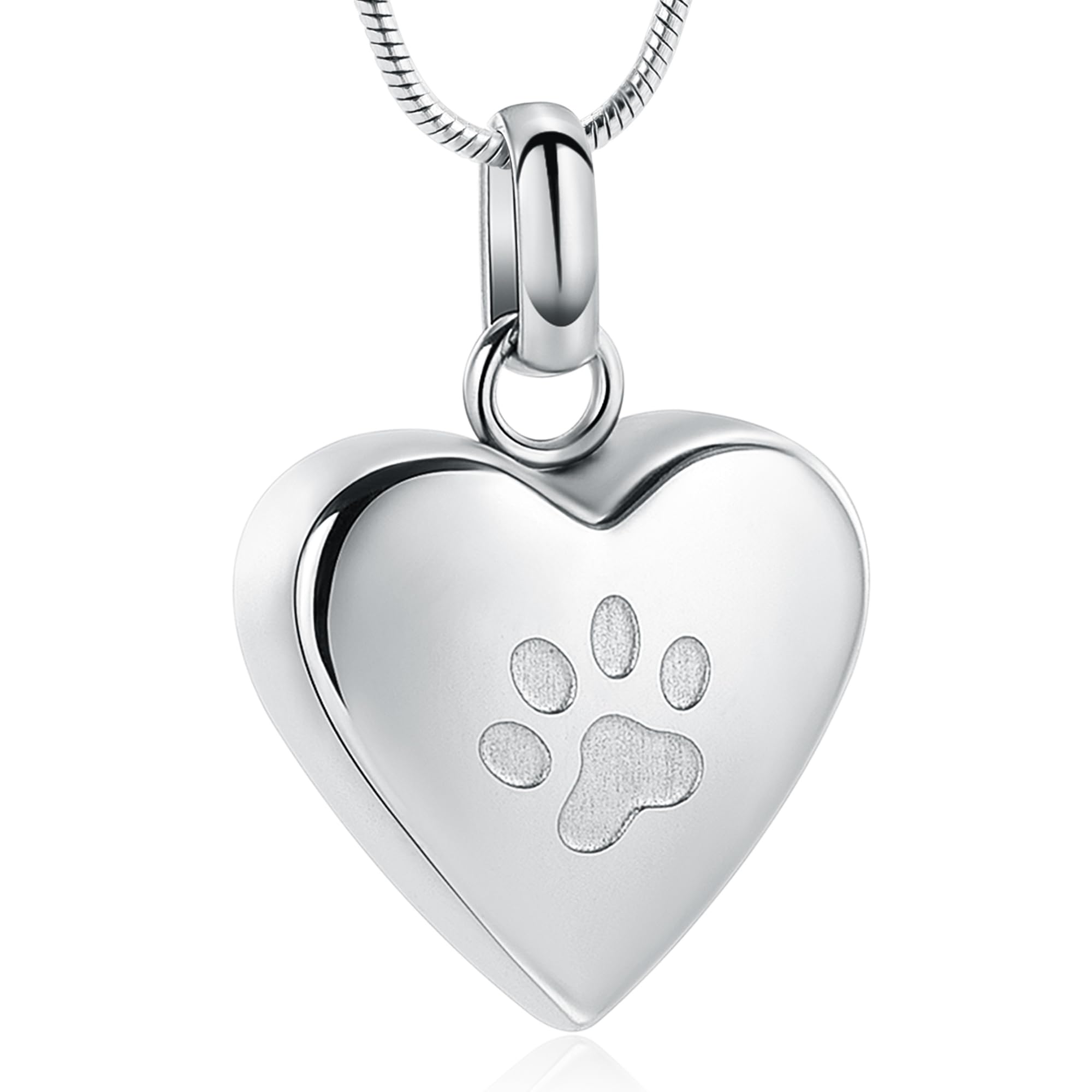 VCCWYQK Cremation Jewelry for Ashes for Dog Paw Print Pet Heart Urn Necklace for Pet Memorial Keepsake Jewelry (Silver)