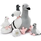 Tezituor 6 Pcs Pigeon Stuffed Animal Set,Realistic Pigeon Plush with 3 Baby | Soft Cuddly Dove Toy with Birds &amp; Eggs,Bird Plushie for Kids Girls Boys,Easter Valentine&rsquo;s Day Christmas Birthday Gift, Grey
