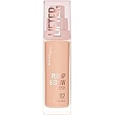 Maybelline Lifter Plump & Glow Foundation, Liquid Foundation with 2% Niacinamide + Hyaluronic Acid, Plumping and Brightening Face Makeup, 112, 1 Count