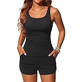 Tankini Swimsuits with Shorts - Two Piece Swimsuits Tummy Control Bathing Suits with Pockets
