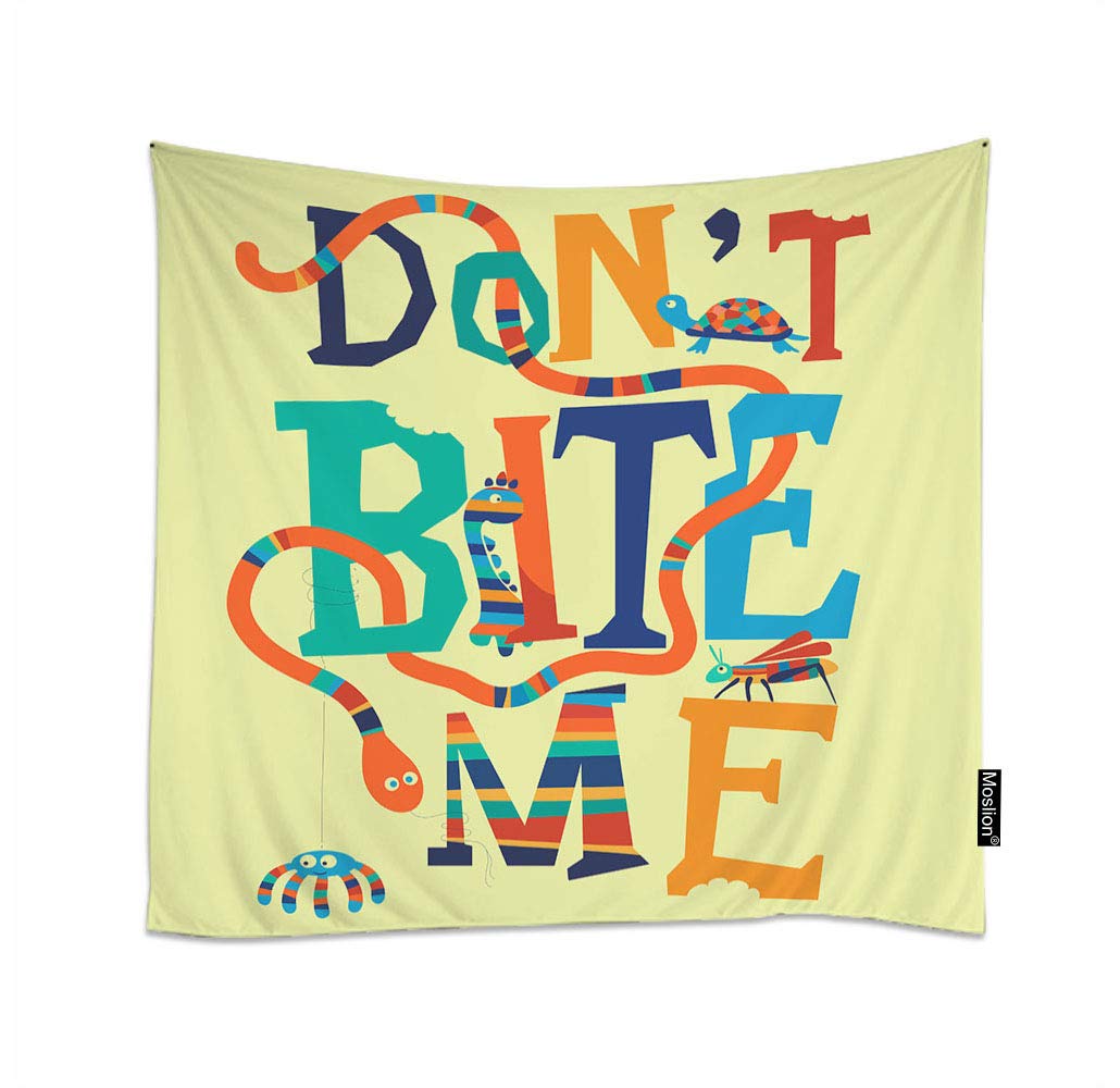 Moslion Animals Tapestry Word Don't Bite Me Insect Octopus Bug Turtle Spider Snake Tapestries Decorative Home Polyester Wall Hanging Tapestry Living Room 60x51 Inch