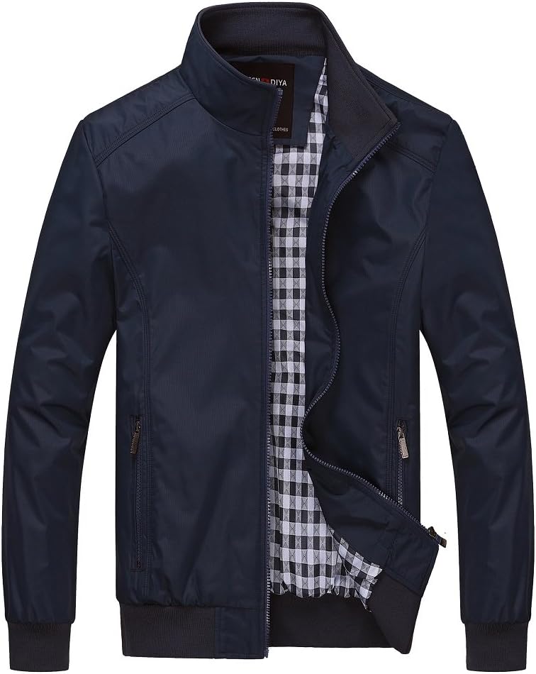 qqer Men's Lightweight Jackets Casual Coat Slim Fit Fashion Style Two Pockets With Zipper Polyester