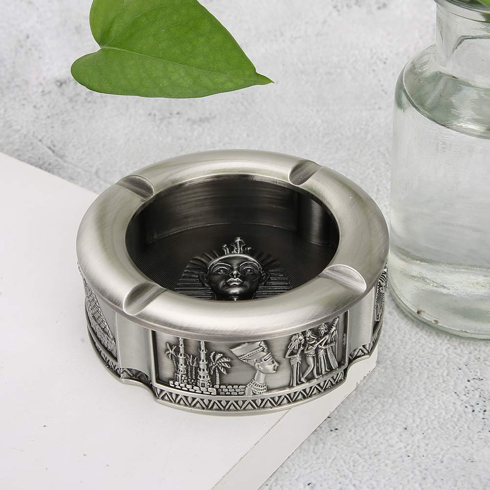 Pharaoh Ashtray, Zinc Alloy Egyptian Pharaoh Pattern Portable Craft Retro Zinc Alloy Ashtray, Vintage for Craft Gift Home Decoration Living Room Men(Ancient tin)