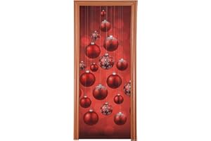 Qilmy Door Cover Decoration, Party Accessory Porch Decor for Festive Ornament Indoor Outdoor Covering 35 x 79 Inch, Red Christmas Balls
