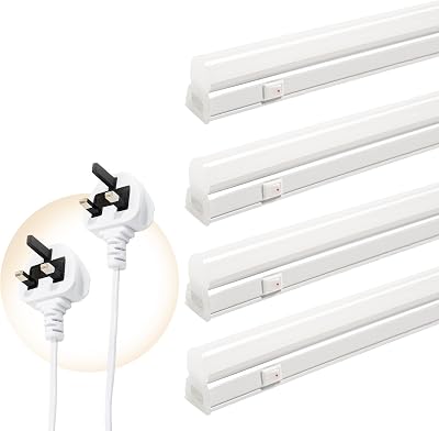 Qsmile LED Batten Light 4ft 18W 2000lm UK Plug 4 Pack 4000K Workshop