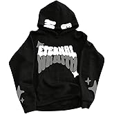 GORGLITTER Men's Oversized Letter Stars Graphic Hoodie Long Sleeve Y2k Pullover Sweatshirt with Pocket