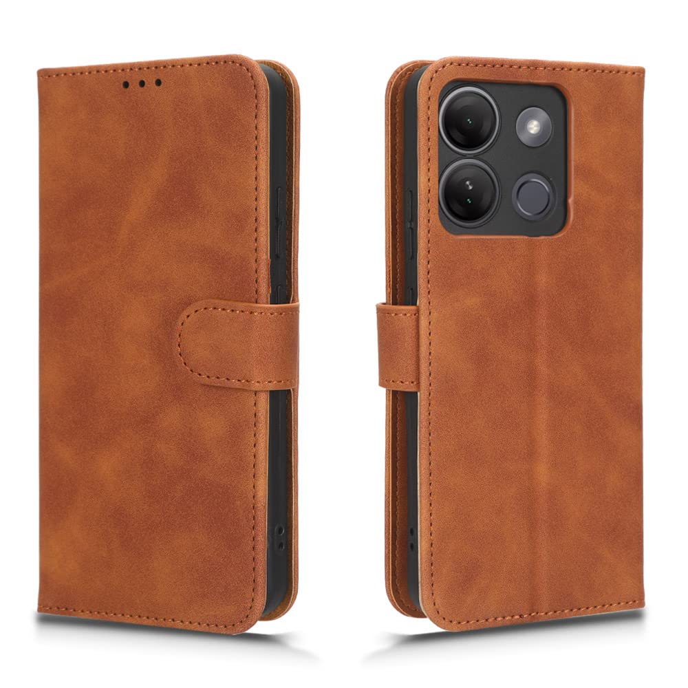 EasyShow Wallet Case for Infinix Smart 7 HD Case, Infinix Smart 7 HD has Kickstand function and Card Slots with Magnetic Buckle Phone, Leather Phone Case Compatible with Infinix Smart 7 HD-Brown