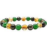 Amazing Gemstone Money Wealth Success Bracelet - Pyrite Green Aventurine Citrine Bracelet Set for Healing Calming Anxiety Stress Relief Gift Pulseras Para Hombres Mujer Stocking Stuffer (Stretchable)