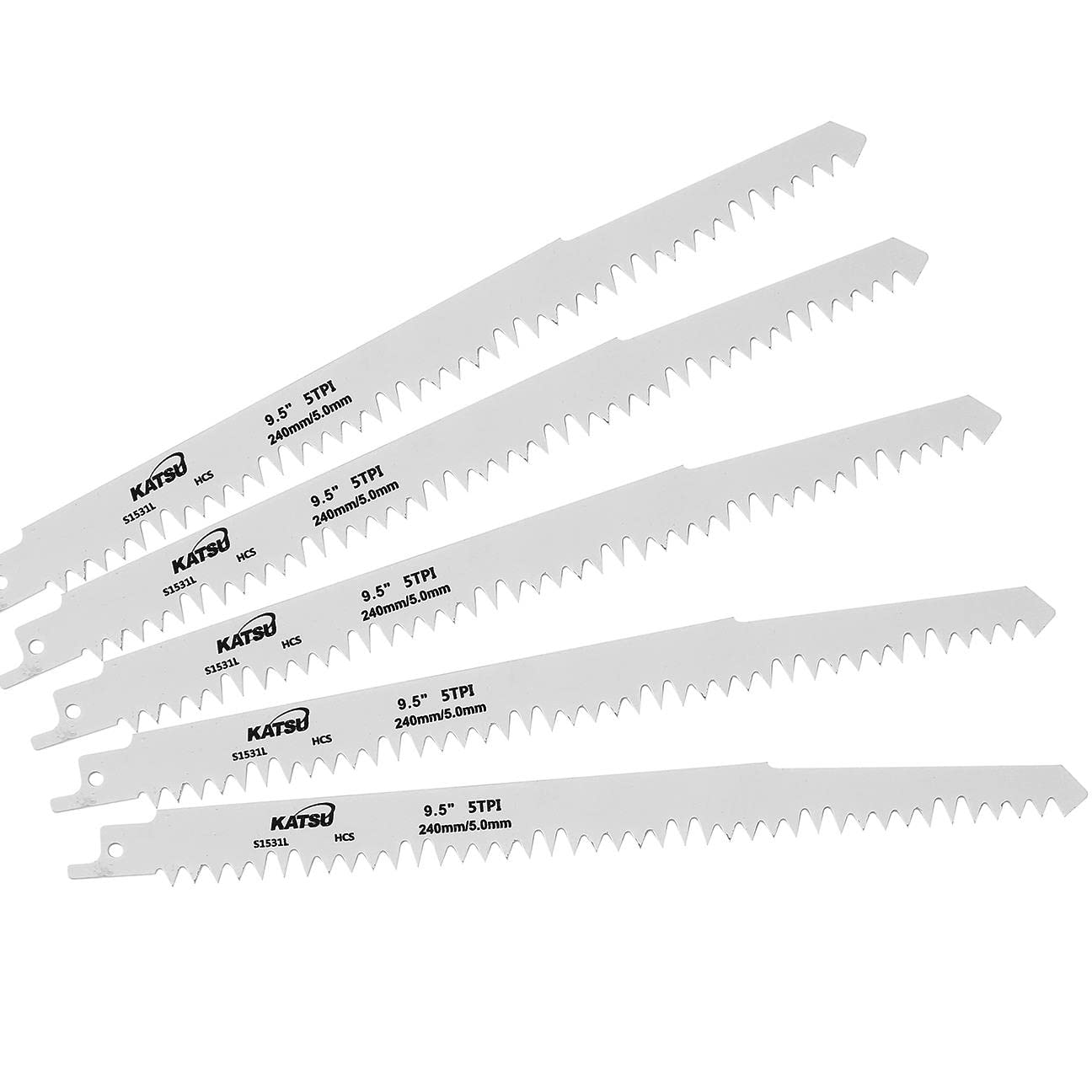 KATSU Reciprocating Saw Blade 9.5" 240mm 5TPI, Pack of 5 Wood Pruning Sabre Saw Blade Set for Cutting Wood PVC 138963