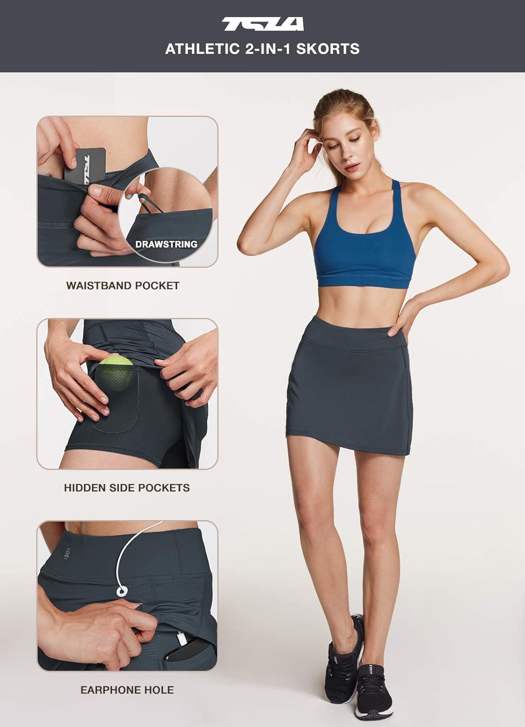 TSLA Women's Athletic Skorts Lightweight Active Tennis Skirts, Workout Running Golf Skirt with Pockets Built-in Shorts: Clothing