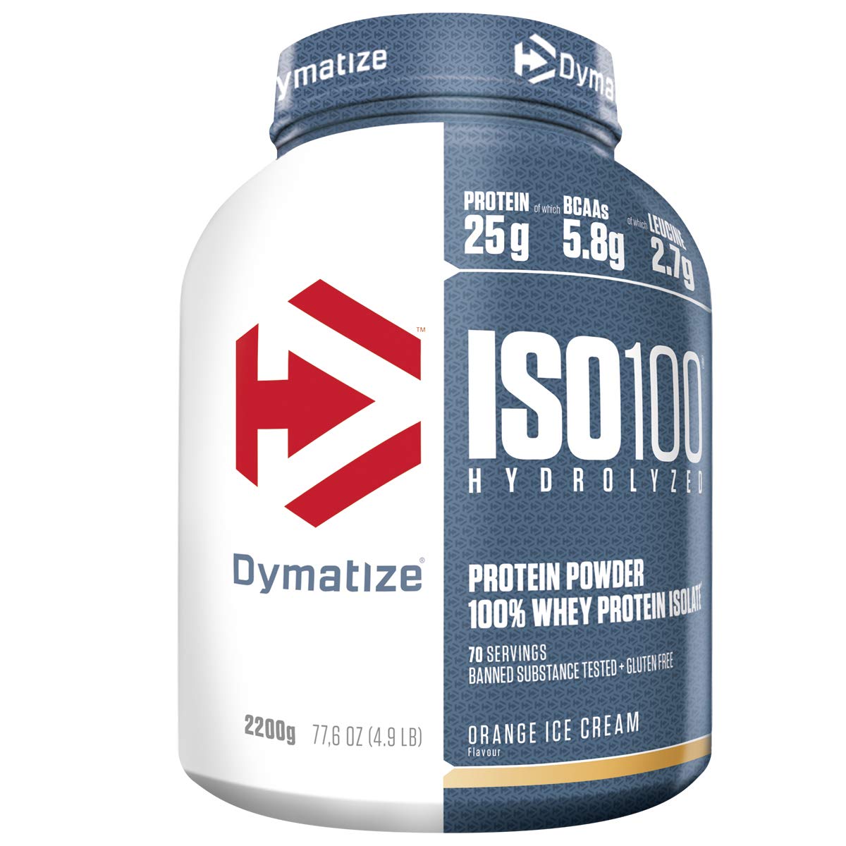 Dymatize ISO 100 Hydrolyzed Whey Protein BCAA Powder, Orange Ice Cream Flavor, 2.2kg