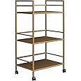 Novogratz Helix Small Bar Cart for the Home, 3 Tier Rolling Cart With Wheels, Kitchen Cart with Storage for Beverages and Wine, Gold