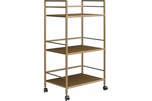 Novogratz Helix Small Bar Cart for the Home, 3 Tier Rolling Cart With Wheels, Kitchen Cart with Storage for Beverages and Wine, Gold