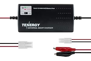 Tenergy Universal RC Battery Charger for NiMH/NiCd 6V-12V Battery Packs, 2A Charger for RC Car, Airsoft Batteries, Compatible with Standard Size Tamiya/Mini Tamiya/Alligator Clips Connectors 01025