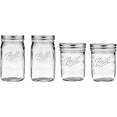 Ball Mason Wide Mouth Jars with Lids and Bands, Set of 4, Two 32oz + Two 16oz Jars (Bundle Pack)