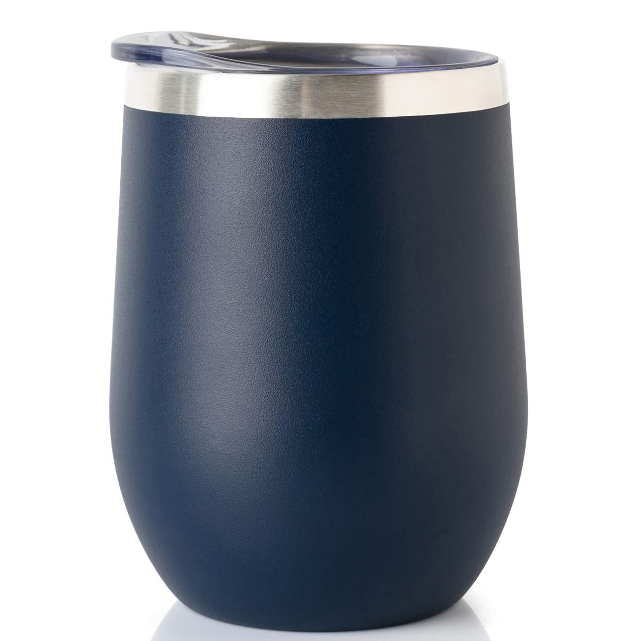 JEAREY Stemless Glass Tumbler 12 oz Stainless Steel Double Wall Vacuum Insulated Wine Cup with Lid Travel Friendly (Lovely Navy, 1)
