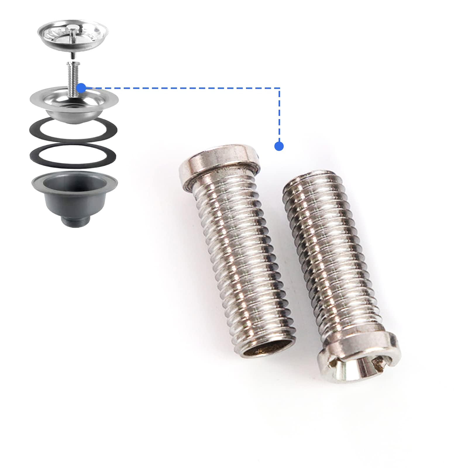 Hollow Screw Sink, 2 Pieces 45 mm Hollow Screw for Strainer Basket Valves, Stainless Steel Drain Strainer Screw for Valve Drains with 1.5 Inch and 3.5 Inch, Drain Valve Sink, Drain Set Accessories