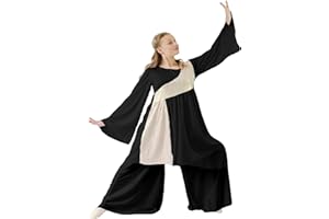 Danzcue Womens Shimmery Asymmetrical Praise Dance Tunic with Bell Sleeve, Pants Not Included