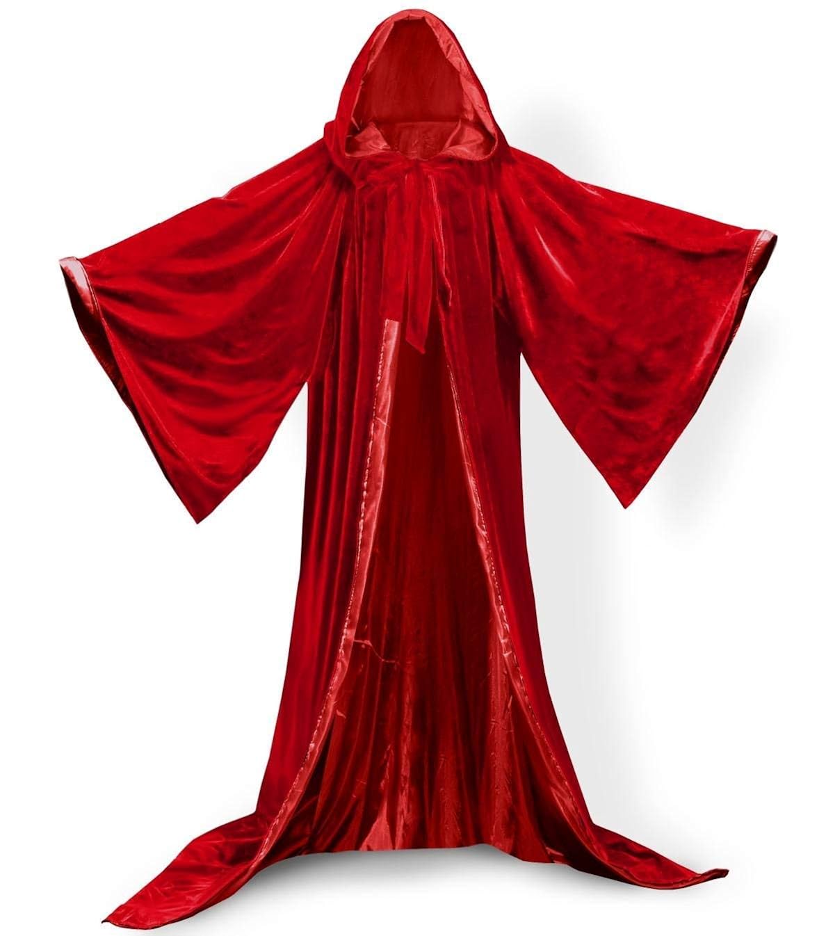 Hooded Cloak Red Halloween Wizard Robe Long Sleeve for Christmas Fancy