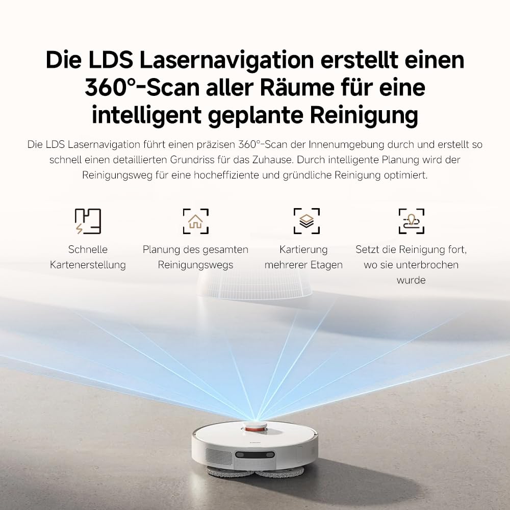 Xiaomi Robot Vacuum X20+ Saugroboter mit Absaugstation und 4L/4L Frisch- & Altwassertank - 2 rotierende, Auto-Trocknung Wischmops, Bis 280m² wischen, 6000Pa Saugkraft, LDS-Navigation, Alle Bodentypen
