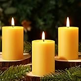 Natural Beeswax Pillar Candles,100% Pure Beeswax Candles-96 Hours Long Burning,Unscented Bees Wax Candles for Home,Prayer,Emergency,Dripless Smokeless Organic Pillar Candles Bluk-2x3in-3pack