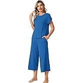 WiWi Viscose from Bamboo Women's Top and Capris Pajamas Set Super Soft Short Sleeve Sleepwear Cooling Scoop Neck Pjs S-XXL