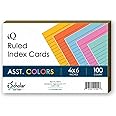 iScholar Index Cards, Assorted Colored, Ruled, 4 x 6 Inches, 100 Card Pack (04616)