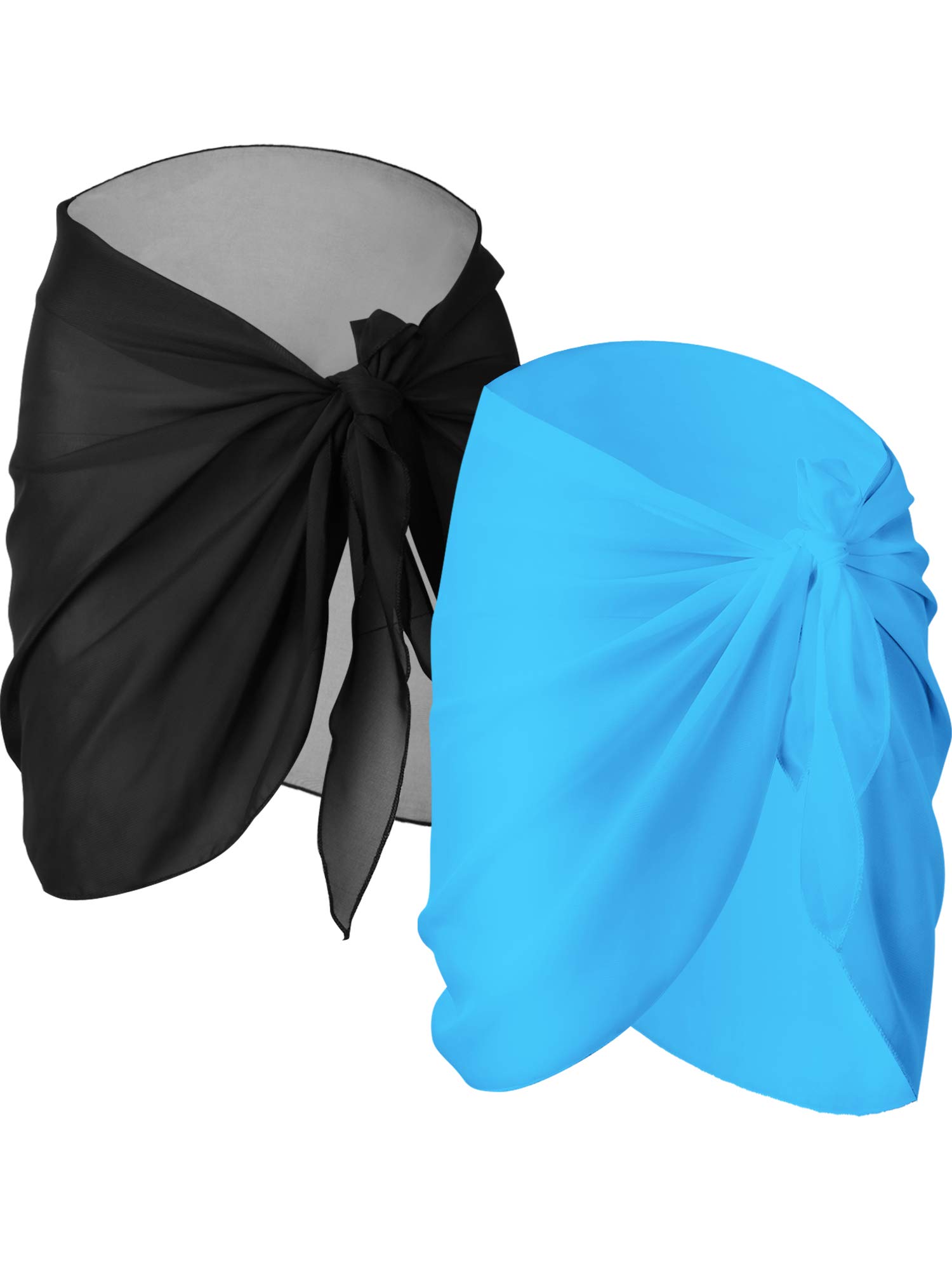 Photo 1 of *ONLY BLUE 1* Chuangdi 2 Pieces Sarong Coverups for Women Bathing Suit Wrap Swimsuit Skirt Beach Bikini Cover up Swimwear Chiffon S-L(Black and Light Blue)