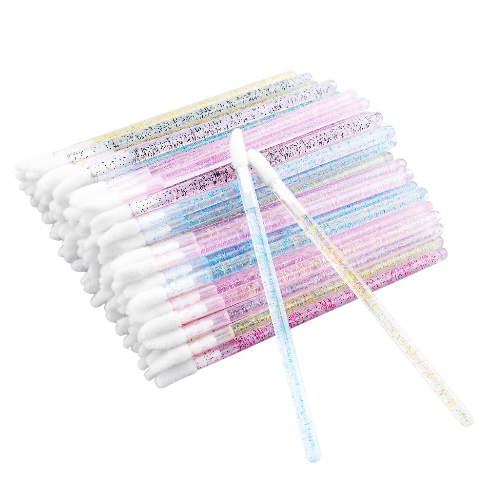 G2PLUS 100 PCS Lip Brushes - Multi-colored Lip Wands - Crystal Lipstick Lip Applicator Wands for Lips, Eyes and Makeup Application