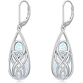 Cargari Teardrop Drop Dangle Earrings for Women 925 Sterling Silver Turquoise/Moonstone/White Opal Earrings Celtic Design Boho Jewelry Gifts for Mom Wife Sister