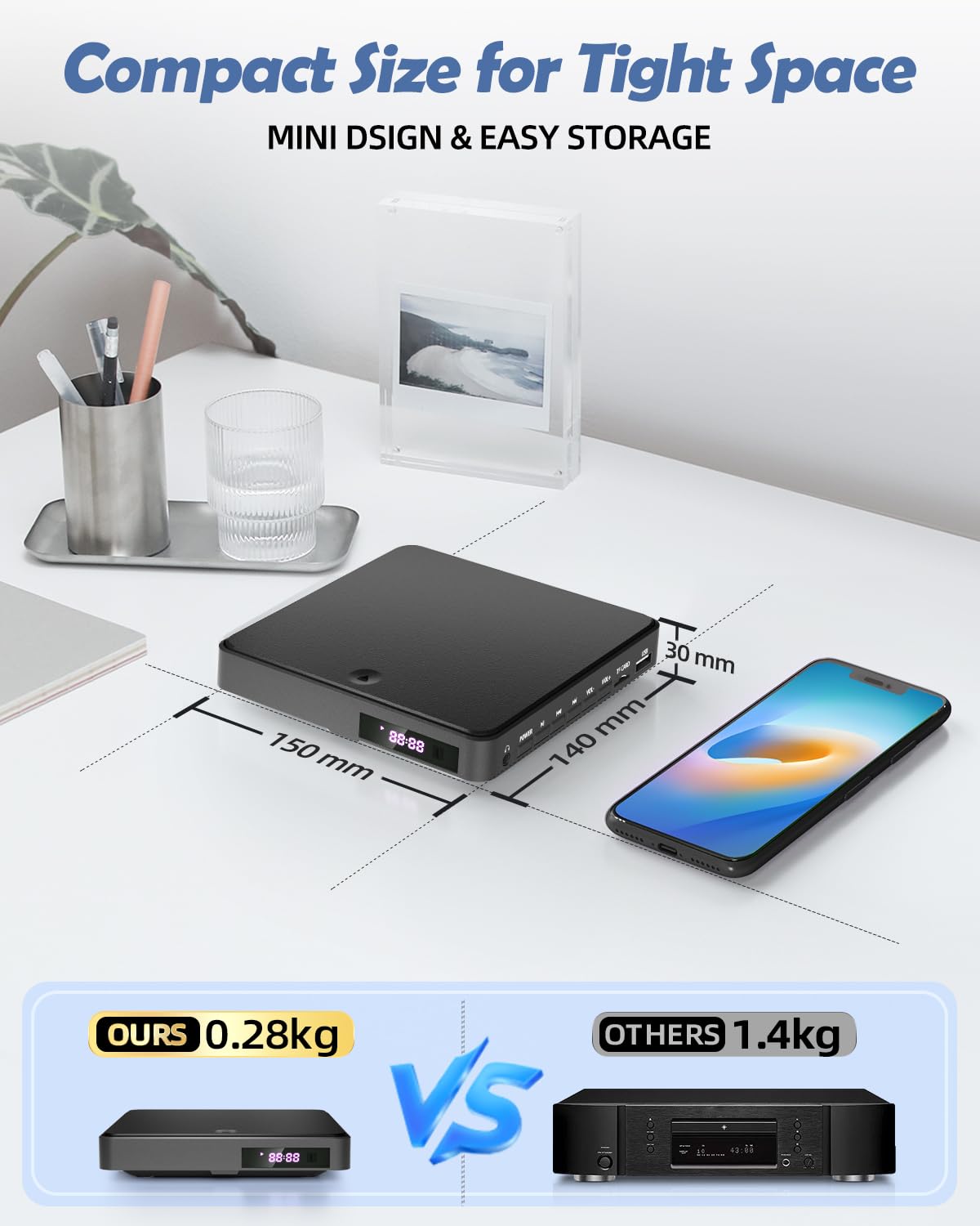 Arafuna DVD Players for TV HDMI Small DVD Player with All Region Free, 1080P HD Mini DVD Player for Smart TV Support CD/DVD USB/TF Card, Remote Control, PAL/NTSC Plays and Multiple Formats