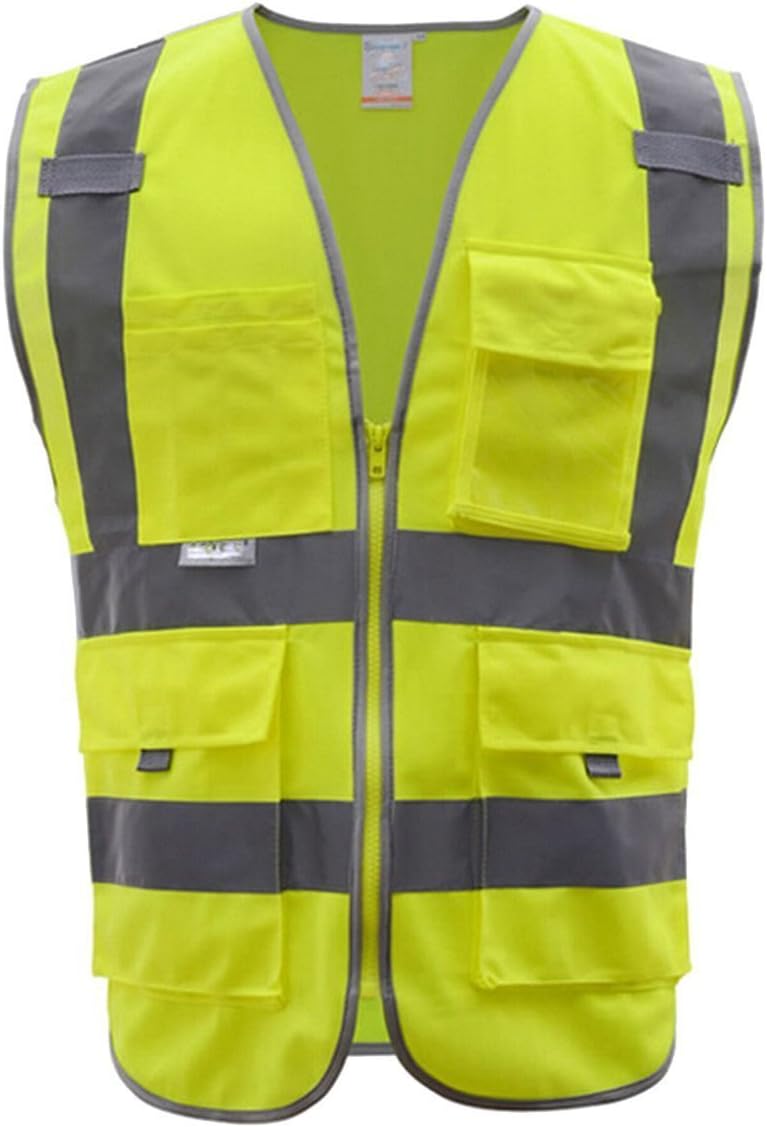 Fashionclubs 4 Pocket Class 2 Reflective Safety Vest with Reflective Strips Zipper Front And 2 Bonus Reflective Bands Included Meets ANSI/ISEA Standards (XL)