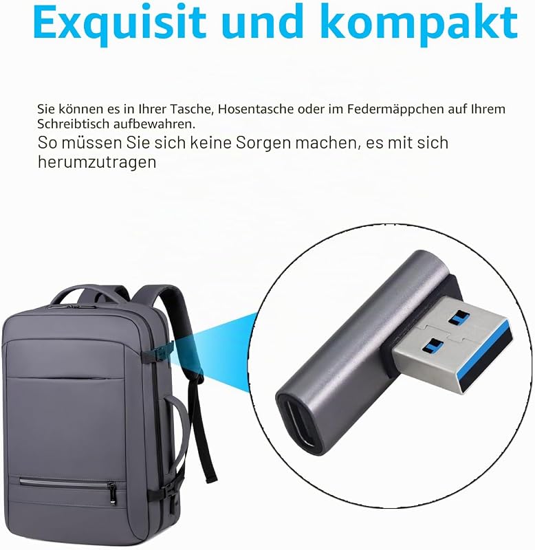 10 Gbps USB 3.1 Adapter 90 Grad USB Stecker auf Typ C weiblicher Adapter zur Datenübertragung OTG für Tablet Laptop 3 Pack (Silber USB A M/C F)