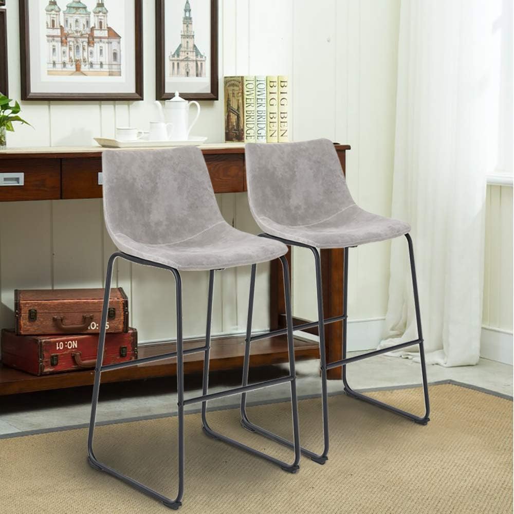 PHI VILLA Bar Stools Set of 2,30 Inches Faux Suede Counter Height Bar Stools with Back for Kitchen,Dining Room and Living Room,Modern Designed Bar Chair Furniture Decorate Every Room,Light Grey: Furniture & Decor