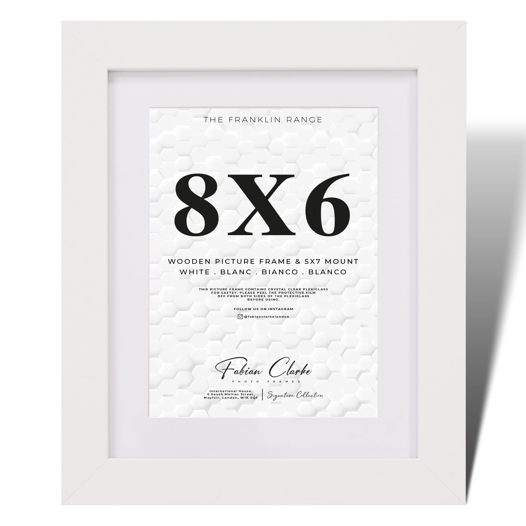 Fabian Clarke London® 8X6 Modern White Wooden Picture Photo Frame with White 7x5 Mount Includes Safety Glass Front Hang Portrait or Landscape