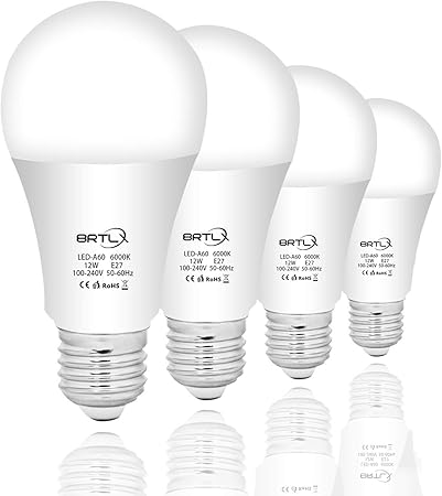 Brtlx 12w E27 Led Light Bulbs Cool White 6000k A60 Led Bulb 100watt Incandescent Light Bulb Equivalent 220 Degree Beam Angle 960 Lumen Frosted Non Dimmable 4 Pack Amazon Co Uk Kitchen Home