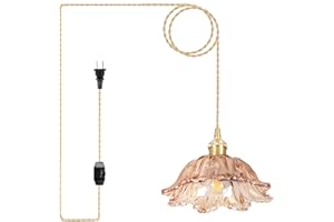 Loiogohot Plug in Pendant Light Fixtures,Hanging Light Fixture Amber Glass Pendant Light 10.6in E26 Pendant Lighting for Kitchen Island, Bedroom, Dining Room, Living Room