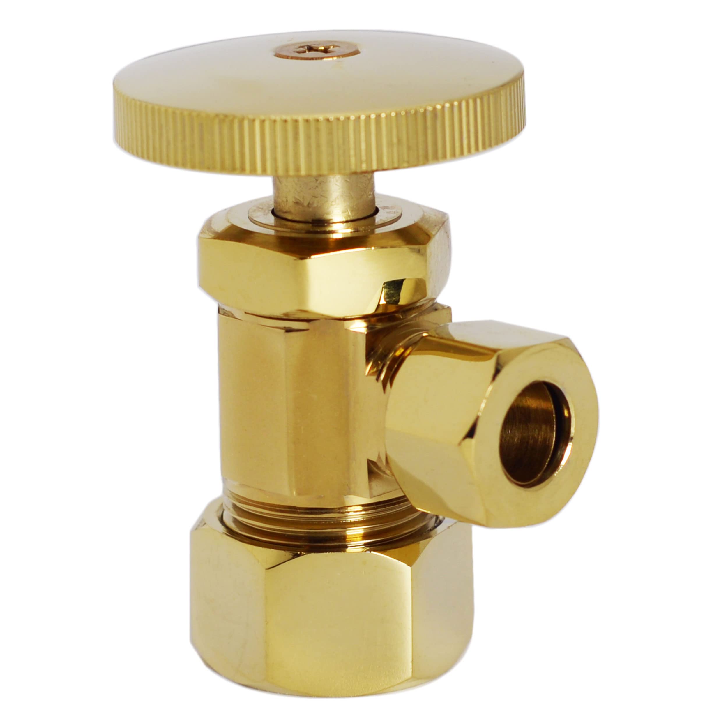 Photo 1 of Westbrass A105-01 Round Handle Angle Stop Shut Off Valve, 1/2" Copper Pipe Inlet with 3/8" Compression Outlet, Polished Brass