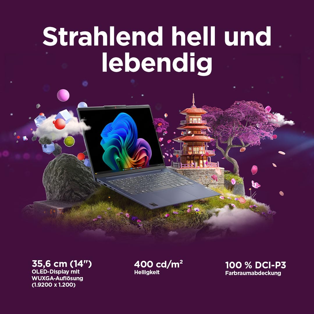 Lenovo IdeaPad Slim 5X Laptop | 14" WUXGA OLED Display | Copilot+ PC | Snapdragon X X1-26-100 | 16GB | 512GB SSD | Qualcomm Adreno GPU | Win11 | QWERTZ Beleuchtet | Abyss Blue | 3 Monate Premium Care 3