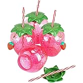 Dranvosk Plastic Cups Drinking Cups Cool Tumbler with Lids and Straws for Summer Wedding Birthday Party Supplies,4PCS (Strawberry)