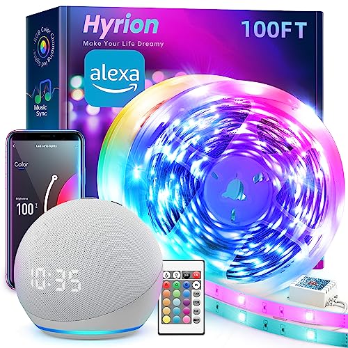hyrion - Smart LED Lichtstreifen 100 Fuß pro Schlafzimmer, Sound aktivierter Farbwechsel mit Alexa und Google, RGB LED Lichter mit Musiksynchronisieru
