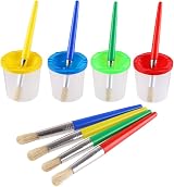 VEYLIN Paint Cups with Brushes 4 Anti Spill Lids 4 Paint Pots Kids Set
